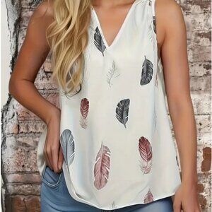 Feather V-neck, Crochet Back, Sleeveless Blouse in Fly Away